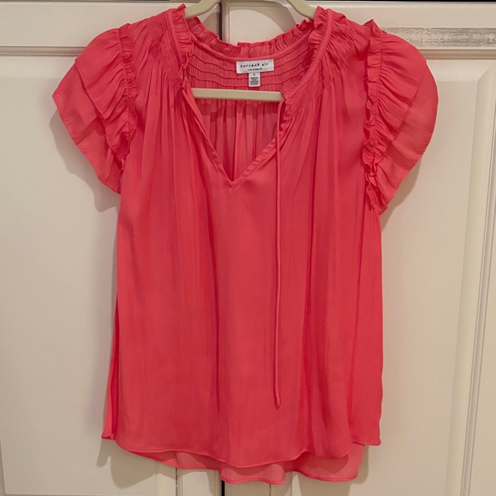 Current Air Coral Ruffle Sleeve Blouse